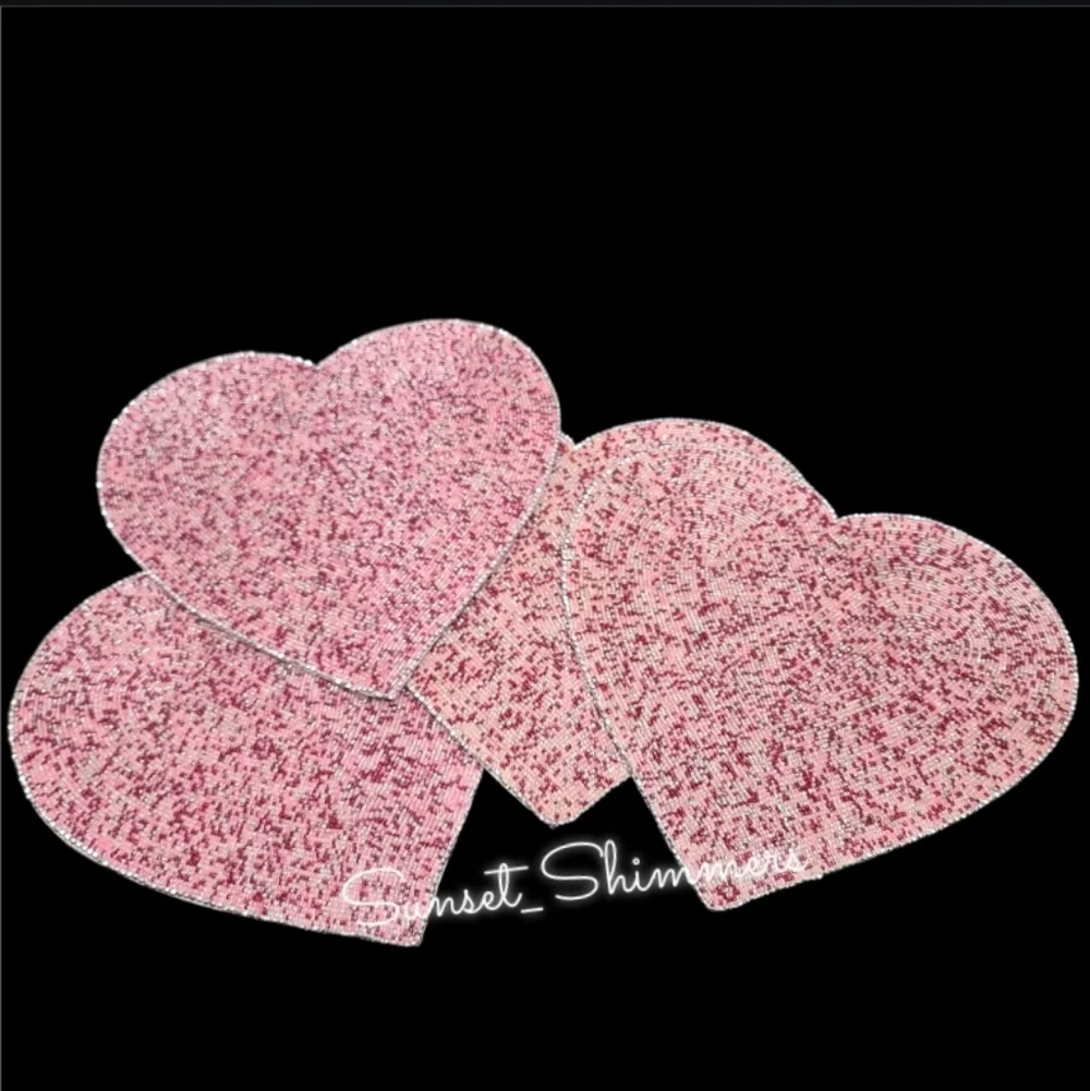 4pc Issac Mizrahi Valentines Day Hearts Shimmer Beaded Placemats Charger SET New